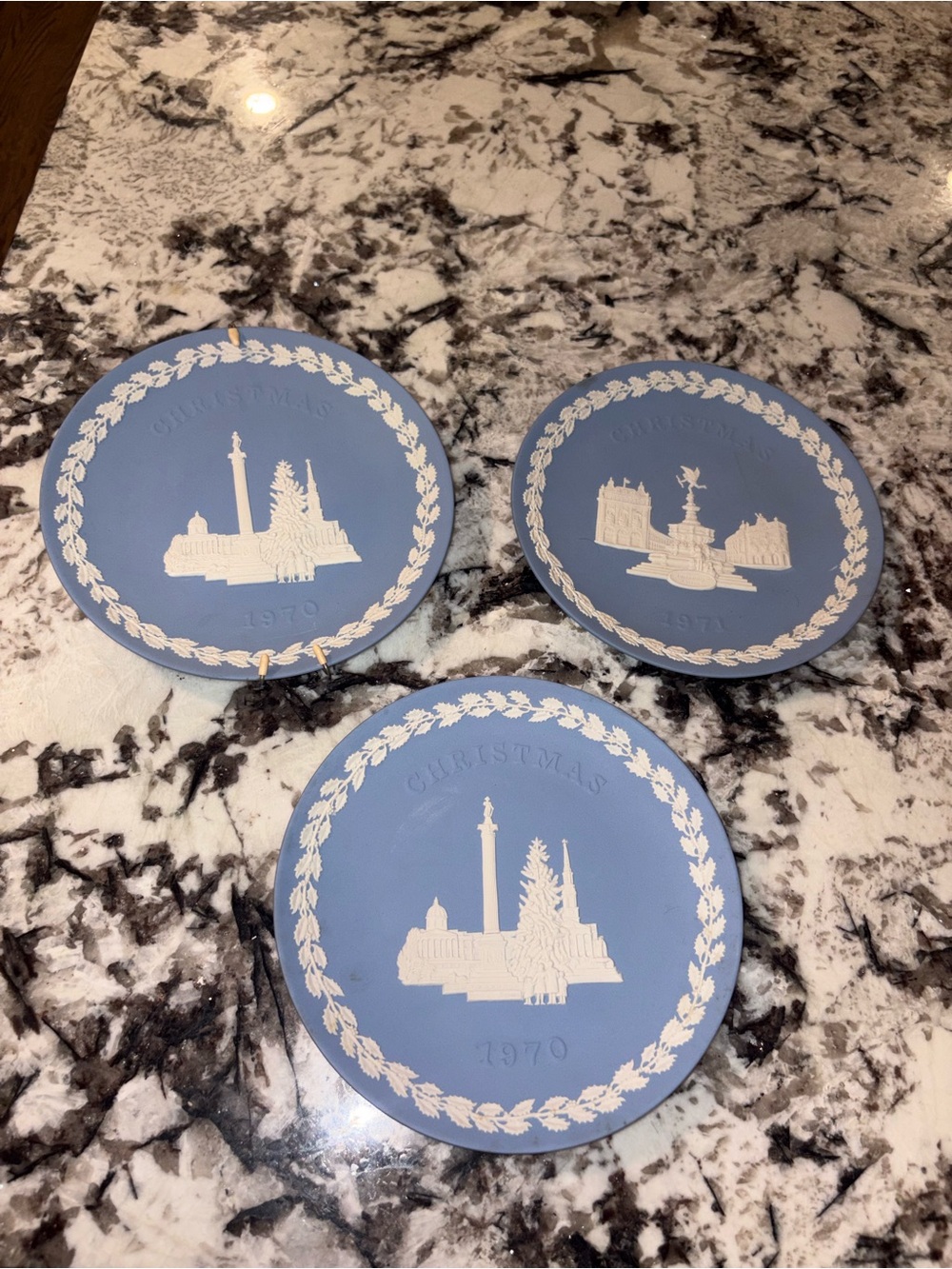 Vintage Set of (3) Wedgewood Jasperware Christmas Plates